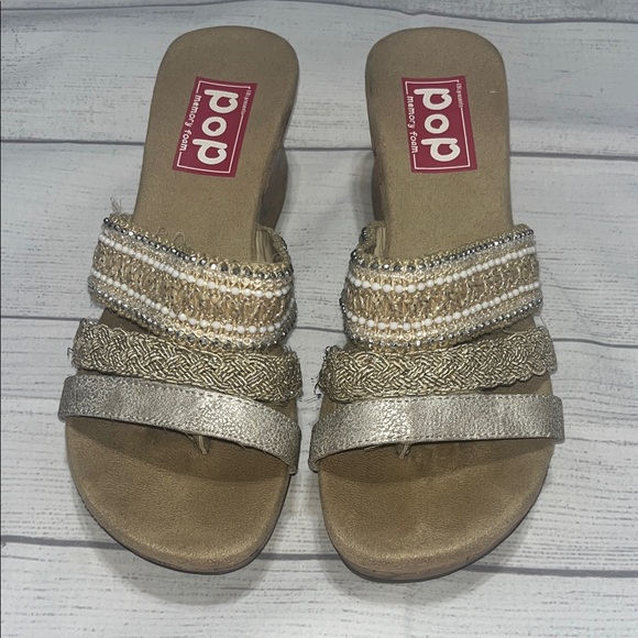 Pop Gold Metallic Braided & Beaded Wedges - Picture 2 of 6